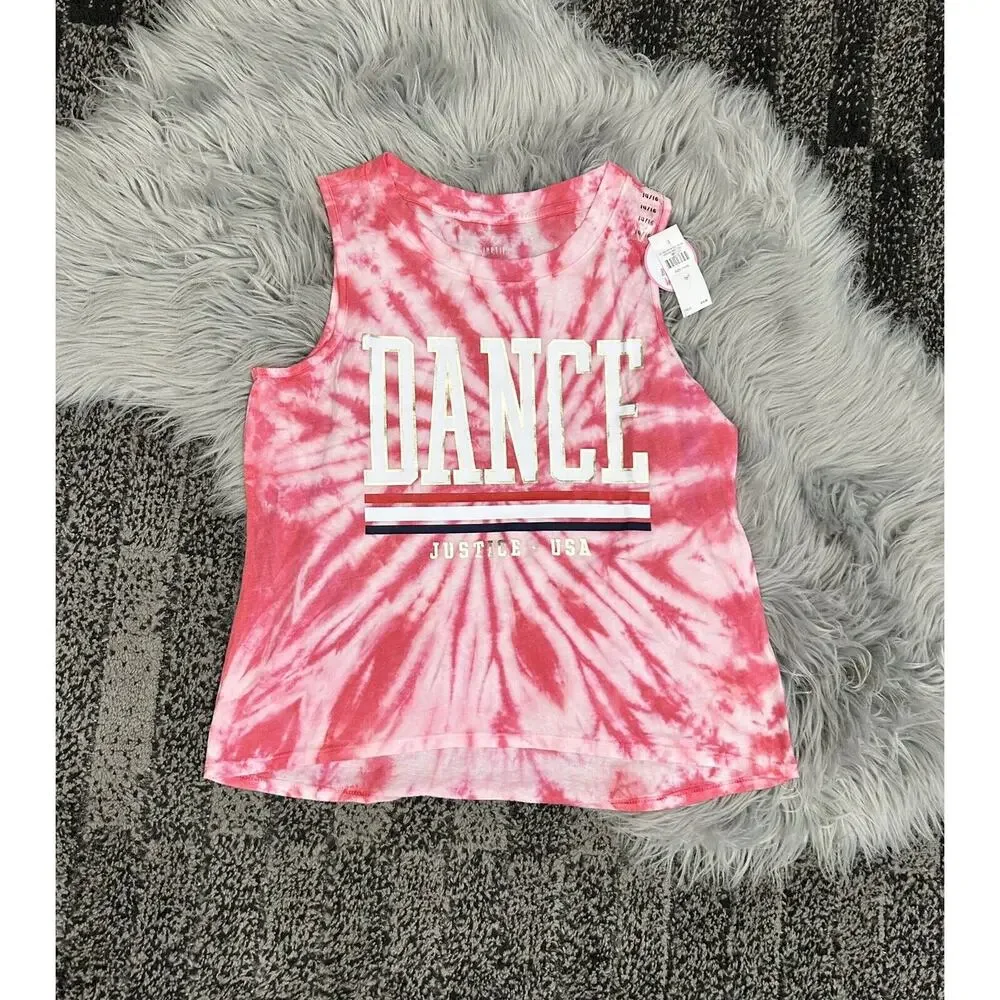Justice DANCE Sport Pink Tie Dye Tank Girls Size 14/16